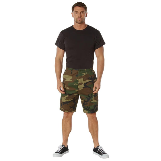 Rothco Camouflage BDU Shorts Men’s Cargo Shorts Casual Menswear Big Pocket Cargo Shorts Pocket Belt Cotton Polyester Fabric Human