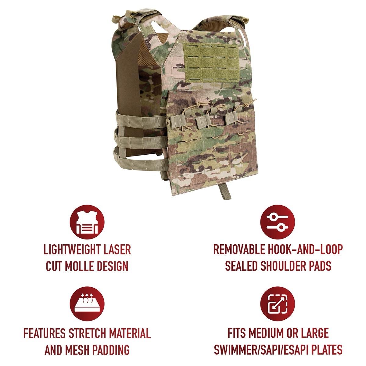 ROTHCO MultiCam Tactical Vest - Laser Cut MOLLE Design with Loop Fields for Flags and Morale Patches, Hydration Hose Attachment Points, and Quick-Release Shoulder Straps