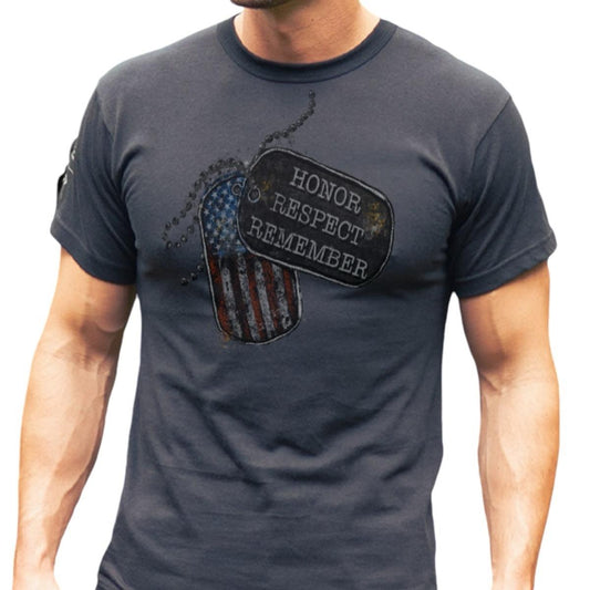 ROTHCO Honor Respect Remember T-Shirt - Black/Charcoal Grey, Patriotic Dog Tag Graphic, Standard Fit, 100% Cotton - Cargo Pants, Cargo men gifts