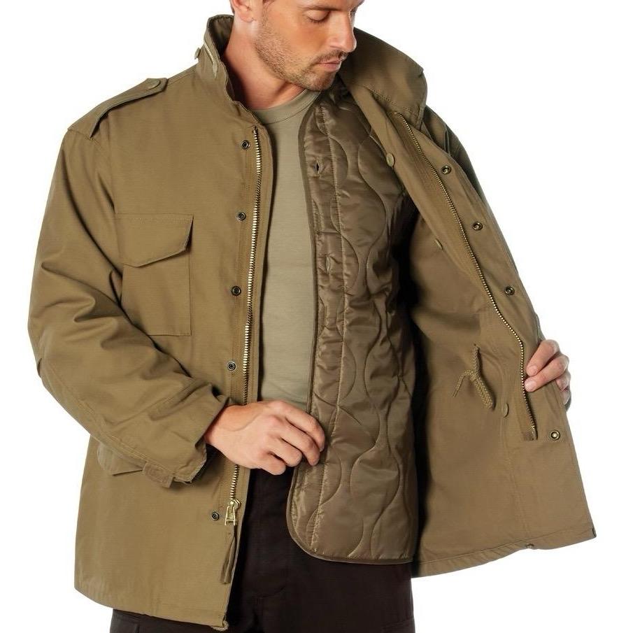 Rothco M-65 Field Jacket - Water Repellent Outer Shell, Removable Quilted Button-In Liner, 4 Cargo Pockets - Beige, Navy
