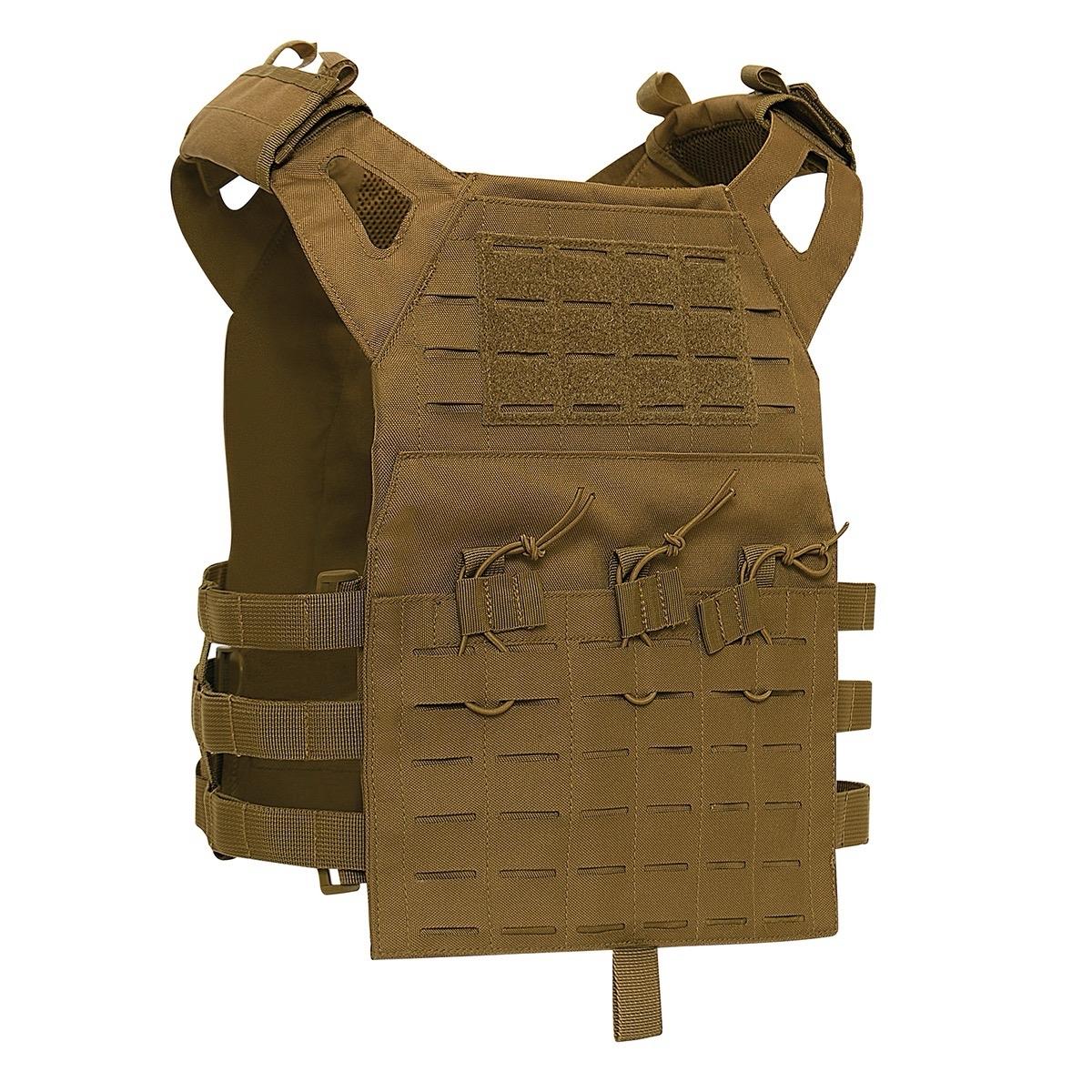 Rothco Laser Cut MOLLE Plate Carrier Vest - Military Tactical Gear with Breathable Air Mesh Padding, Adjustable Buckle and Detachable Cummerbund - Available in Black, Olive Drab, Coyote Brown, and MultiCam