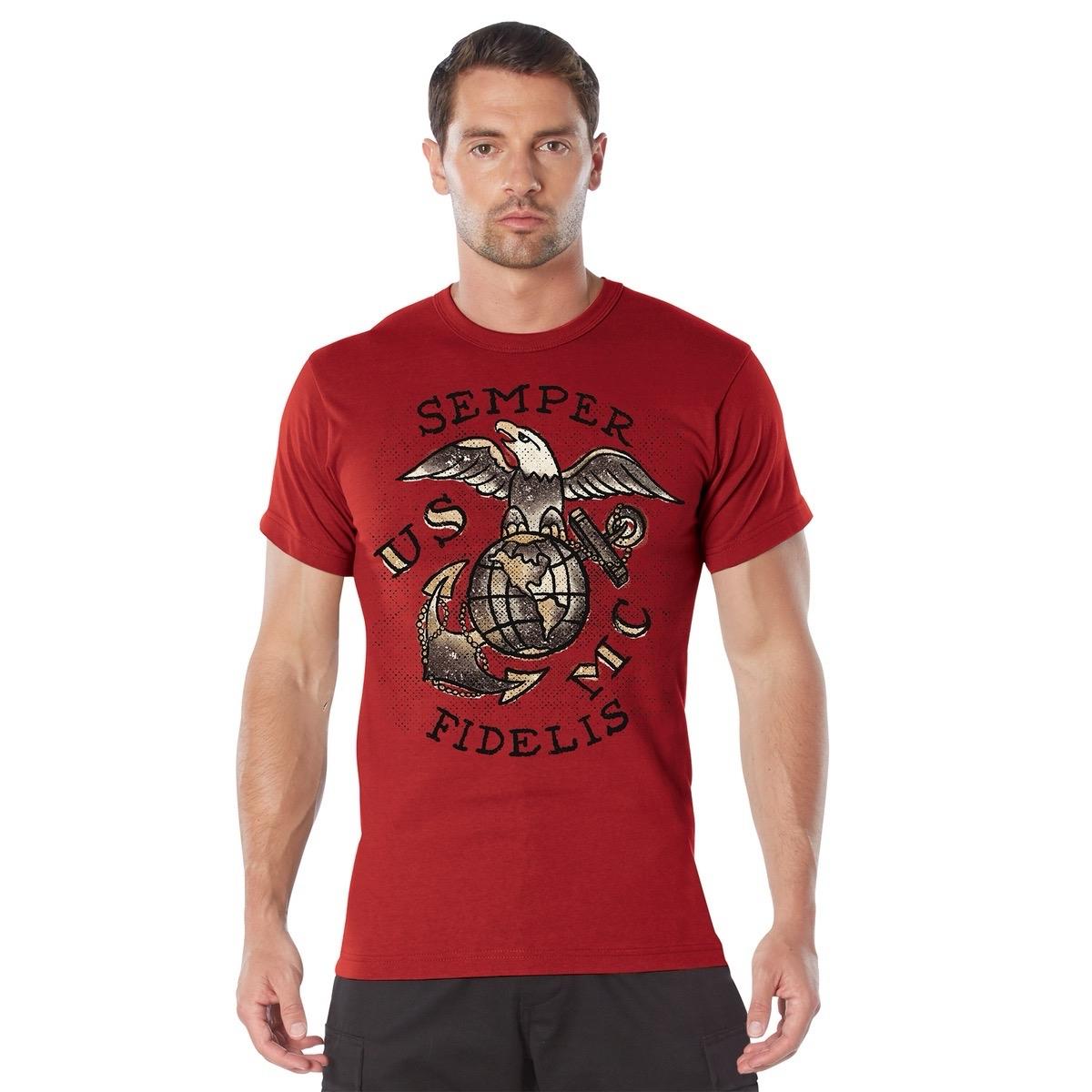 tee ROTHCO USMC Semper Fidelis T-Shirt for Men - Black, Coyote Brown, or Red - Short Sleeve Tropical Streetwear - Tshirt, Underwear full color gifts