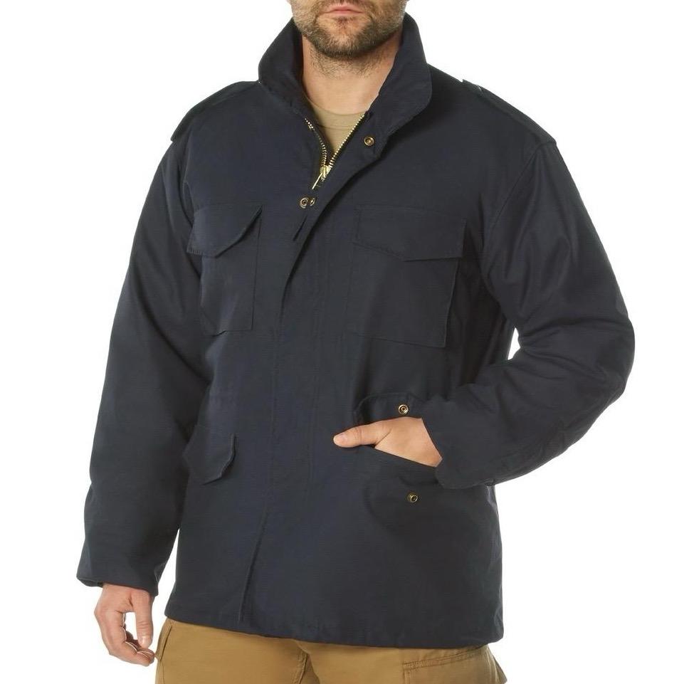 Rothco M-65 Field Jacket - Water Repellent Outer Shell, Removable Quilted Button-In Liner, 4 Cargo Pockets - Beige, Navy