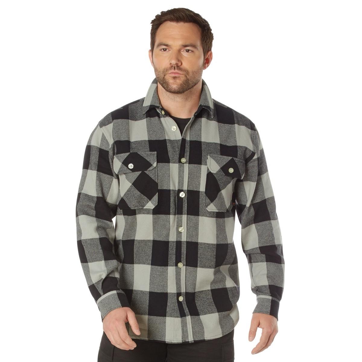 Rothco Extra Heavyweight Buffalo Plaid Flannel Long Sleeve Shirt - Men's Casual Red And Black Plaid Flannel, Casual Menswear Flannel With Pockets, 12 Different Colors Sizes Up To 5XL Longsleeves Fabric Checked Top Cotton Layer