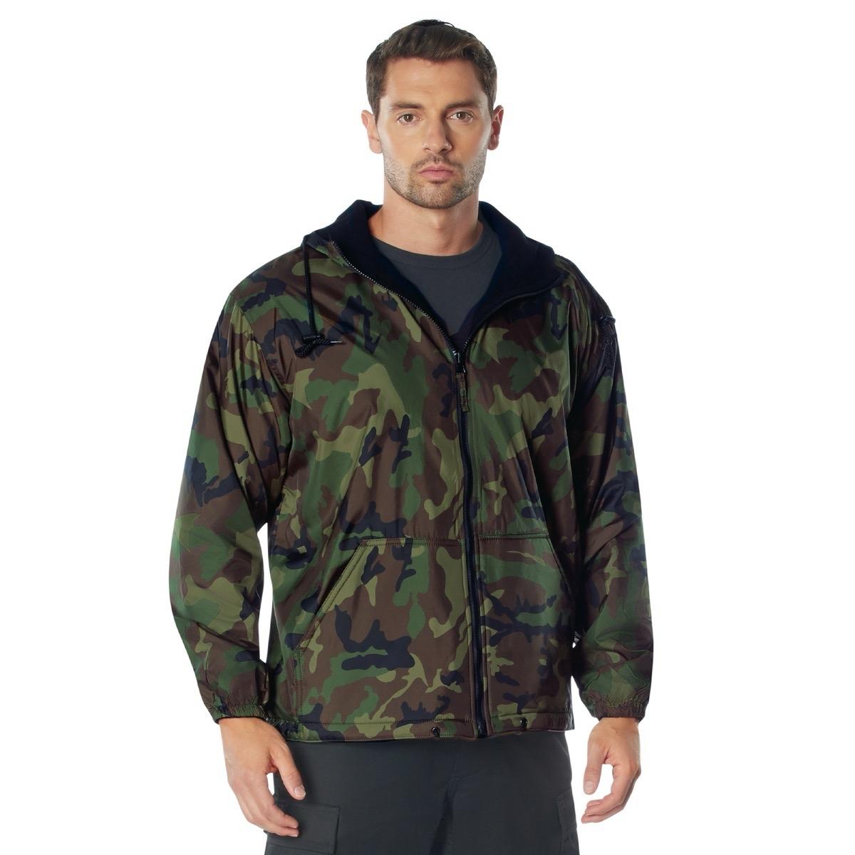 ROTHCO Reversible Lined Jacket with Hood for Men - Waterproof Nylon Shell and Polyester Fleece Lining - Navy - Camo, Menswear