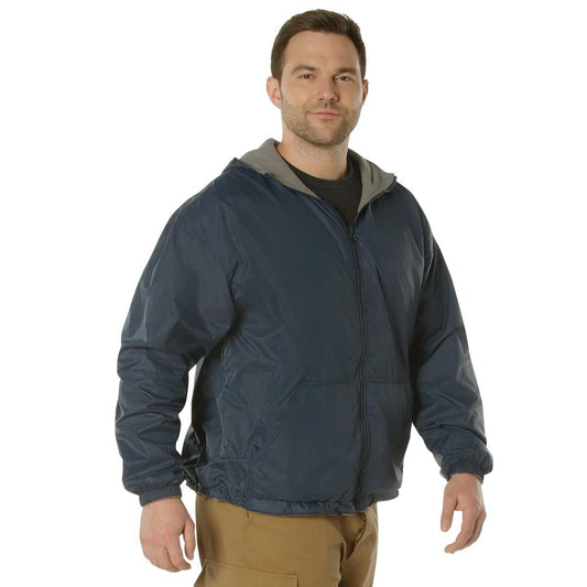 ROTHCO Reversible Lined Jacket with Hood for Men - Waterproof Nylon Shell and Polyester Fleece Lining - Navy - Camo, Menswear