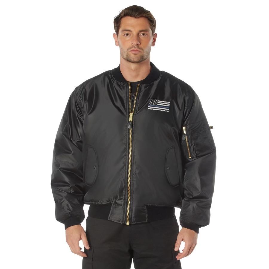 ROTHCO Thin Blue Line Flag MA-1 Flight Jacket - Classic Bomber Style Menswear Shell Coats - Longsleeves