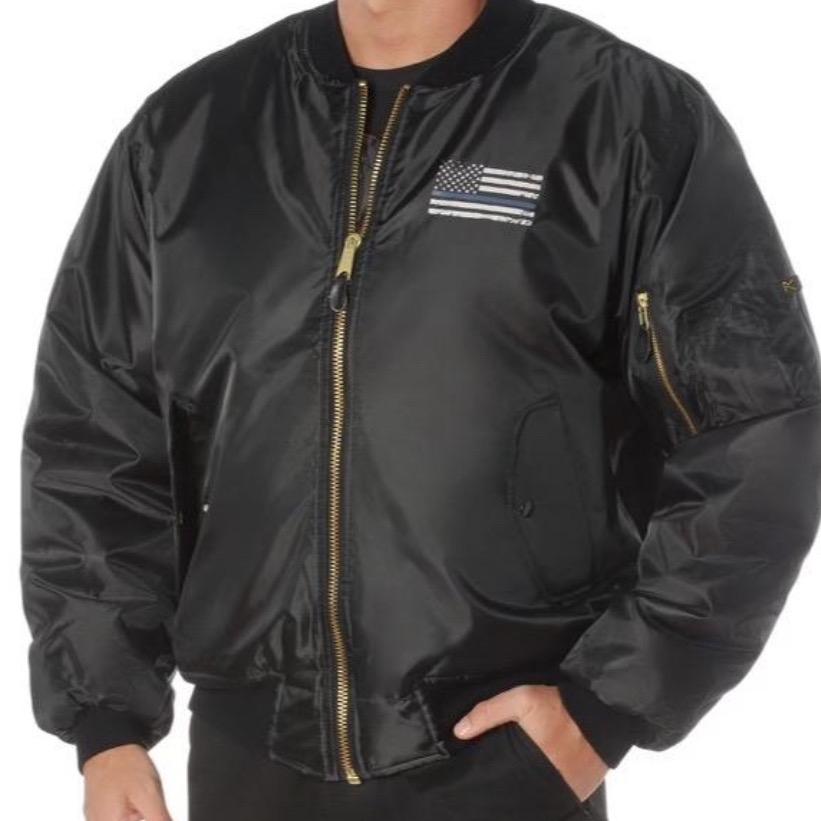 ROTHCO Thin Blue Line Flag MA-1 Flight Jacket - Classic Bomber Style Menswear Shell Coats - Longsleeves