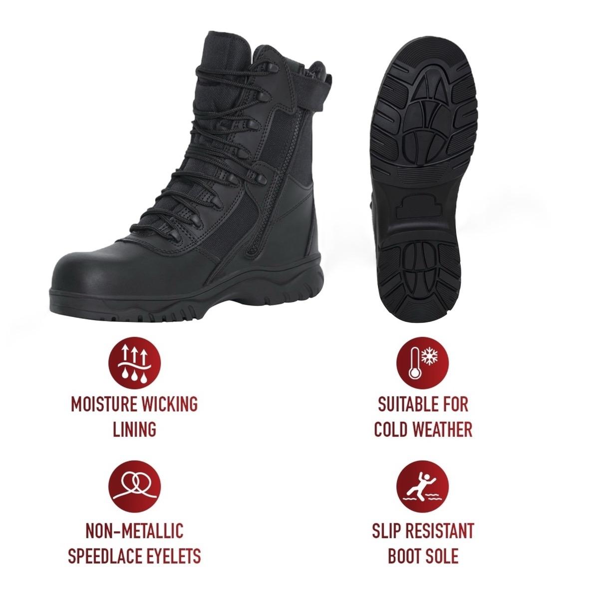 Rothco Forced Entry Tactical Boots with Side Zipper - 8 Inch Men Walking Shoes Footwear Leather Comfort Fashion Lace Closed Work Boot with side zip