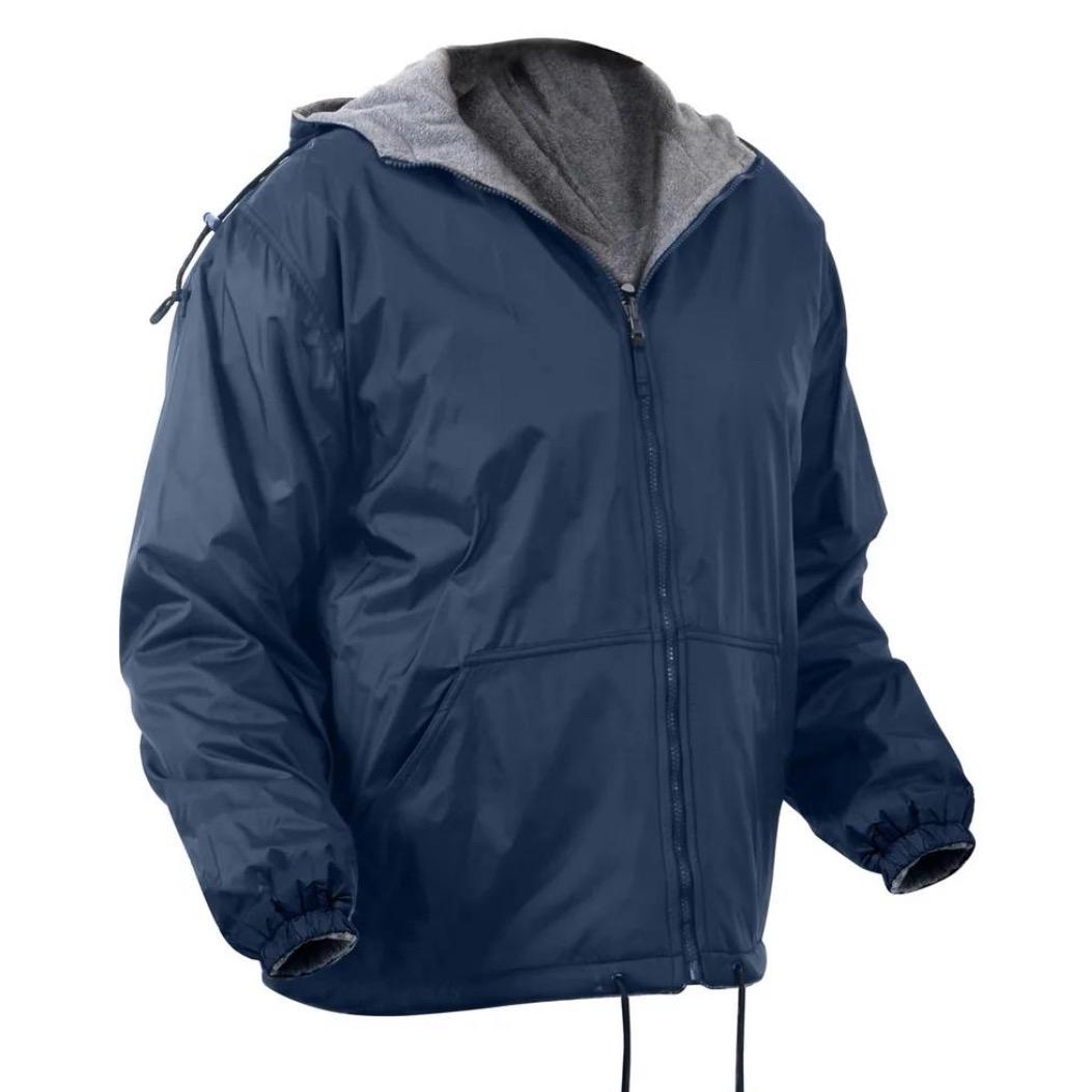 ROTHCO Reversible Lined Jacket with Hood for Men - Waterproof Nylon Shell and Polyester Fleece Lining - Navy - Camo, Menswear