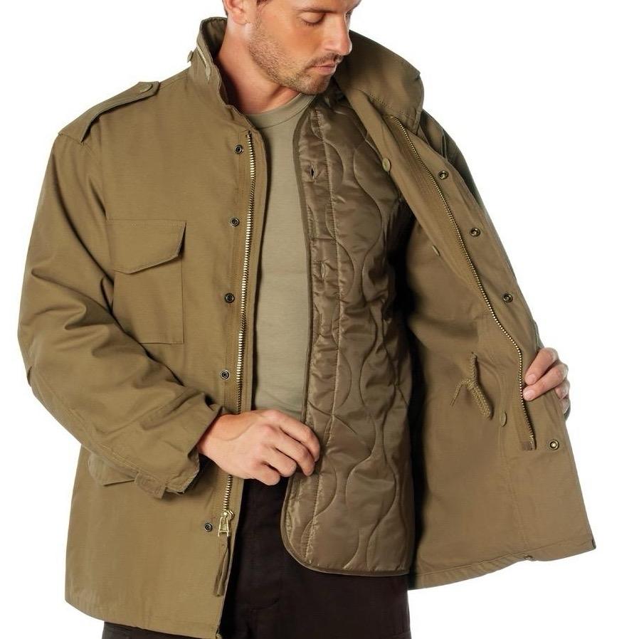 ROTHCO M-65 Field Jacket - Water Repellent Outer Shell, Removable Quilted Button-In Liner, 4 Cargo Pockets - Underwear, Zipper