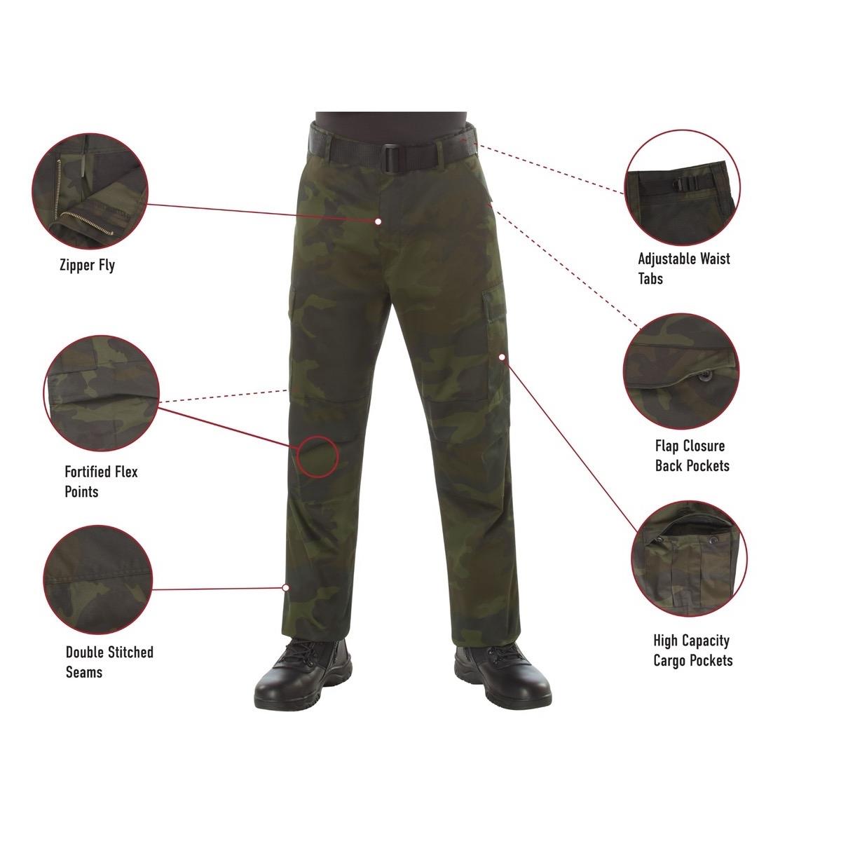 ROTHCO Midnight Camo Tactical BDU Pants - Unisex, Adjustable Waist Tabs, Zipper Fly, High-Capacity Cargo Pockets - Camouflage Polyester Cotton fabric