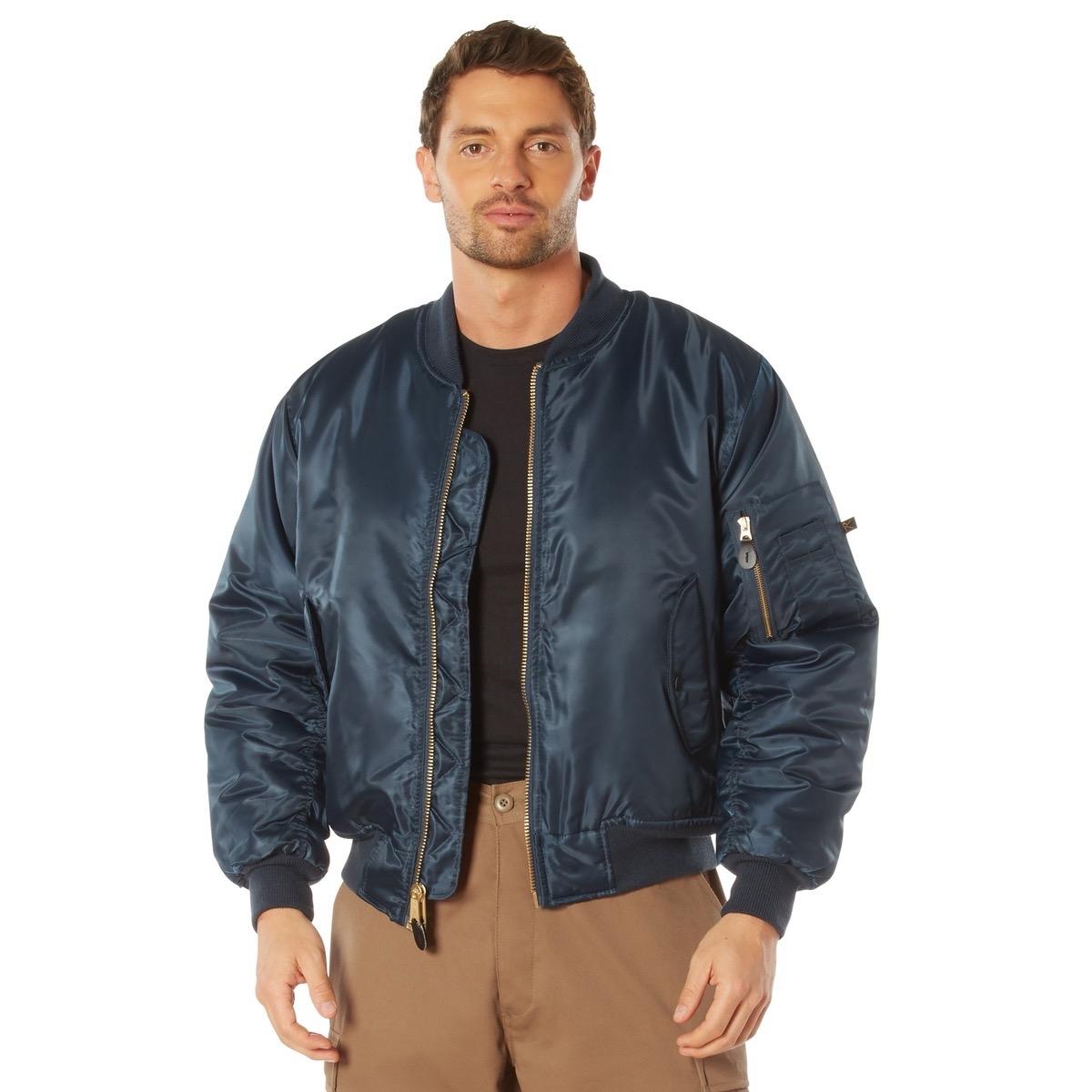 Rothco MA-1 Flight Jacket with Rescue Orange Polyester Lining, Nylon Outer Shell, and Multiple Pockets - Men's Bomber Jacket - Camo - Navy, Maroon