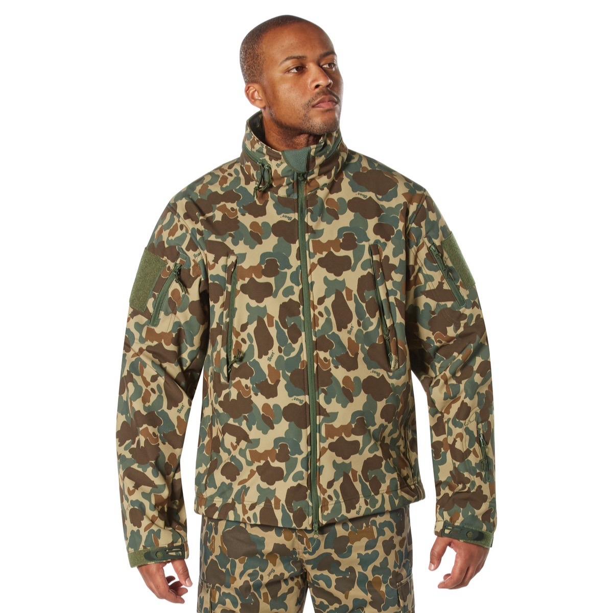 Rothco X Bear Archery Fred Bear Camo Special Ops Soft Shell Jacket for Men - Waterproof 3-Layer Fabric, Fleece Lining, 8 Tactical Pockets - Camouflage