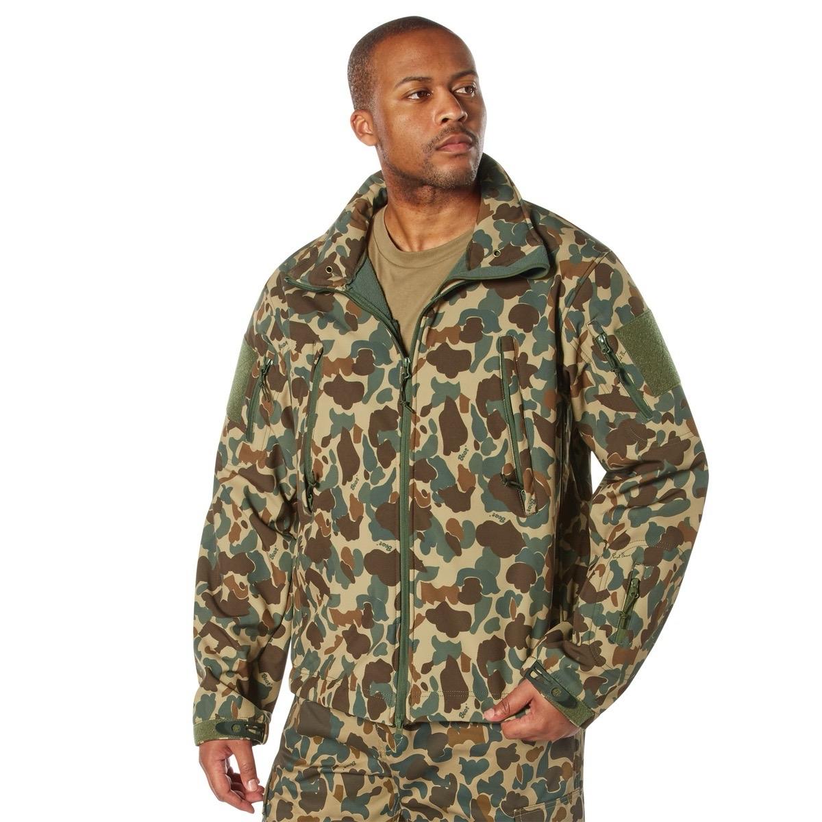 Rothco X Bear Archery Fred Bear Camo Special Ops Soft Shell Jacket for Men - Waterproof 3-Layer Fabric, Fleece Lining, 8 Tactical Pockets - Camouflage
