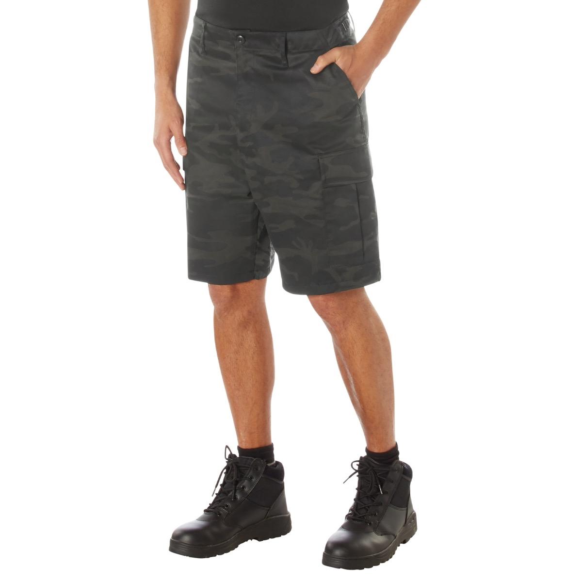 Rothco Midnight Camo BDU Shorts Camouflage Cargo Shorts Hunting Hiking Camping BDU Cargo Shorts Adjustable Waist Tabs Cargo Pockets