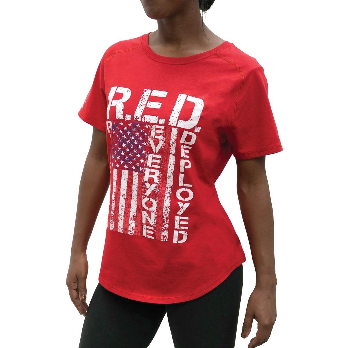 ROTHCO Women's R.E.D. T-Shirt - Red, Remember Everyone Deployed, Graphic Design, Distressed American Flag, Comfy Fit Top - Bottom, Comfortable