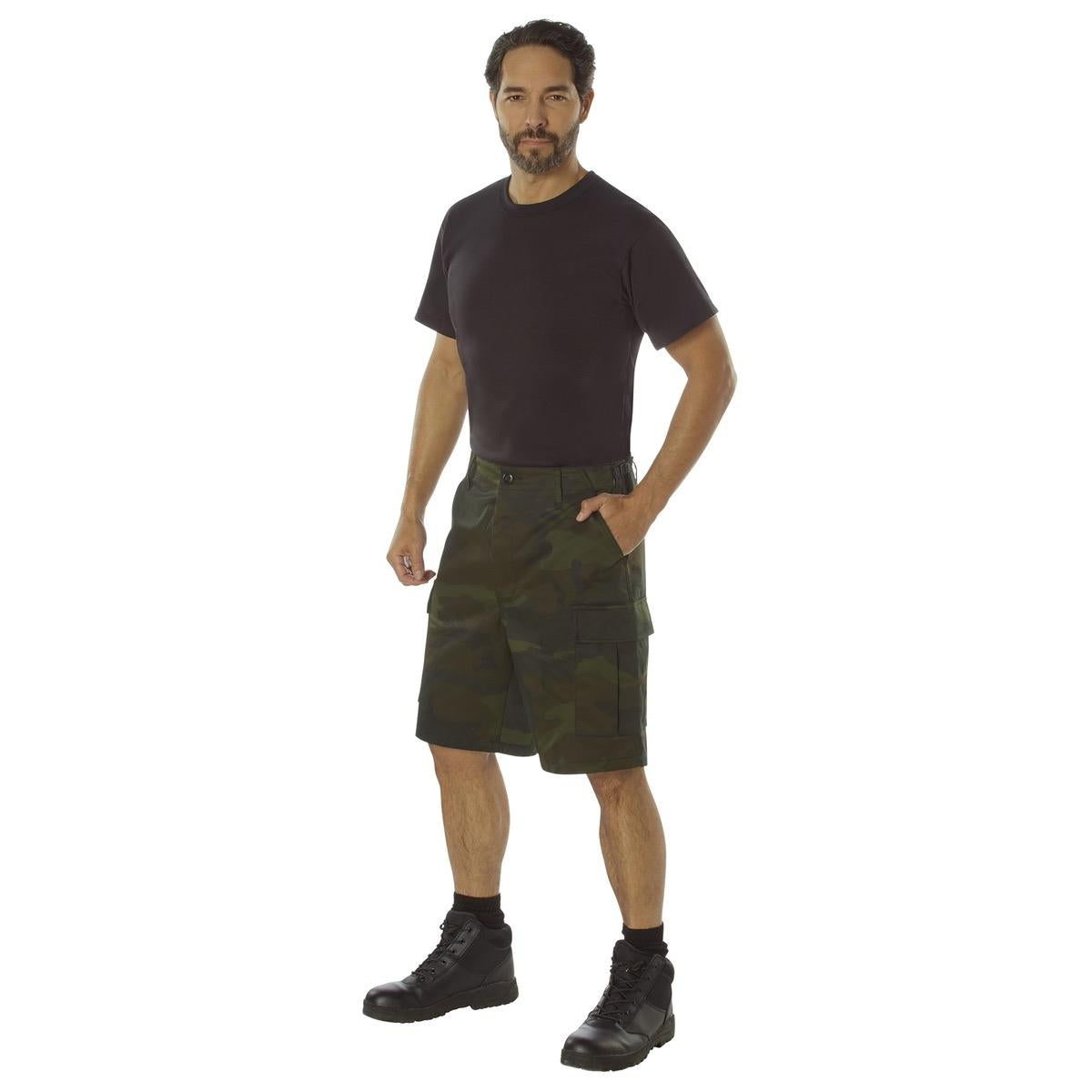 Rothco Midnight Camo BDU Shorts Camouflage Cargo Shorts Hunting Hiking Camping BDU Cargo Shorts Adjustable Waist Tabs Cargo Pockets
