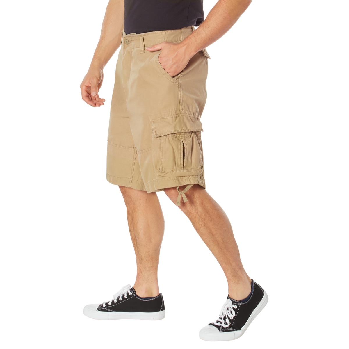 ROTHCO Vintage Utility Cargo Shorts with 7 Pockets for Men - Knee-Length, Adjustable Leg Drawstrings, Available in Black, Olive Drab, and Khaki Casual Menswear Belt Camouflage Cotton Polyester Clothing Alternative Breathable