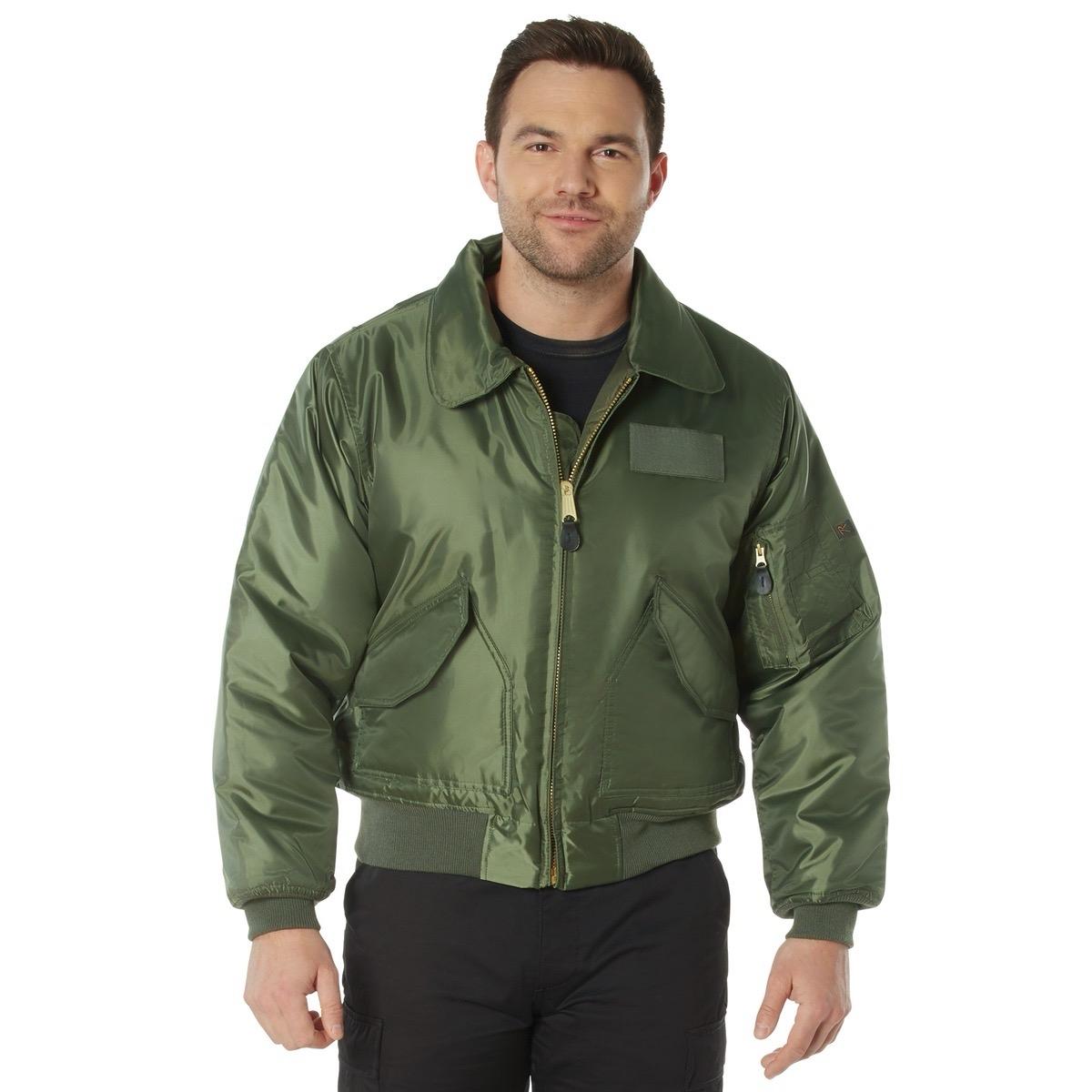 Rothco CWU-45P Men's Flight Jacket - Water-Repellent Nylon, Quilted Lining, Utility Pockets - Bomber Style - Leather, Polyester