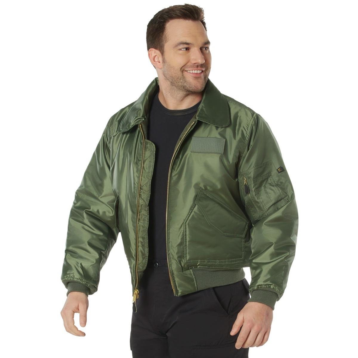 Rothco CWU-45P Men's Flight Jacket - Water-Repellent Nylon, Quilted Lining, Utility Pockets - Bomber Style - Leather, Polyester