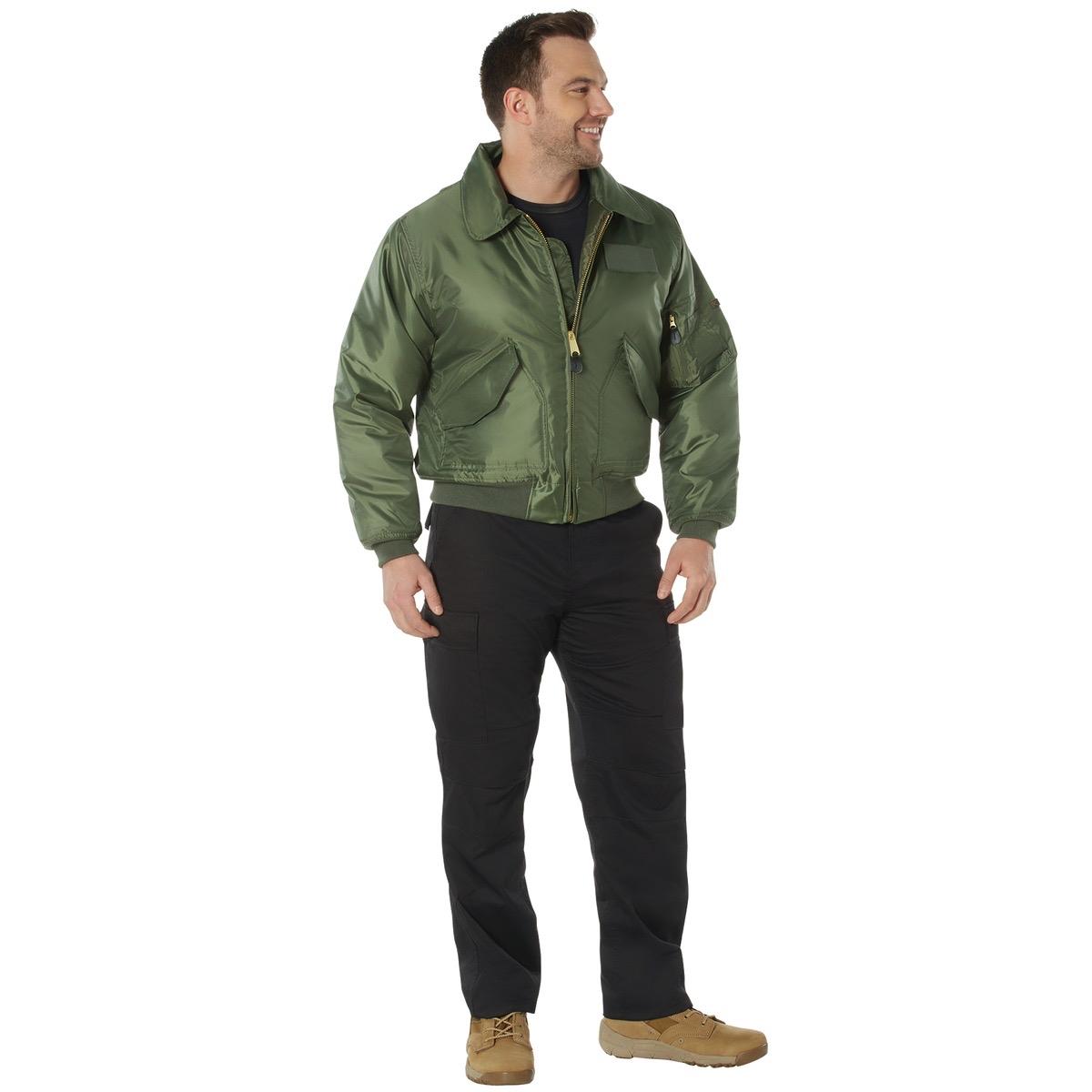 Rothco CWU-45P Men's Flight Jacket - Water-Repellent Nylon, Quilted Lining, Utility Pockets - Bomber Style - Leather, Polyester