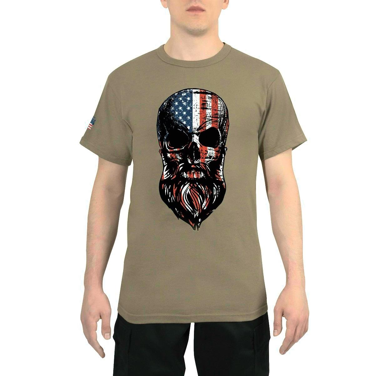 Rothco US Flag Bearded Skull T-Shirt - Distressed Flag Graphic, Patriotic Design, Cotton Top - Crewneck, Human full color tee