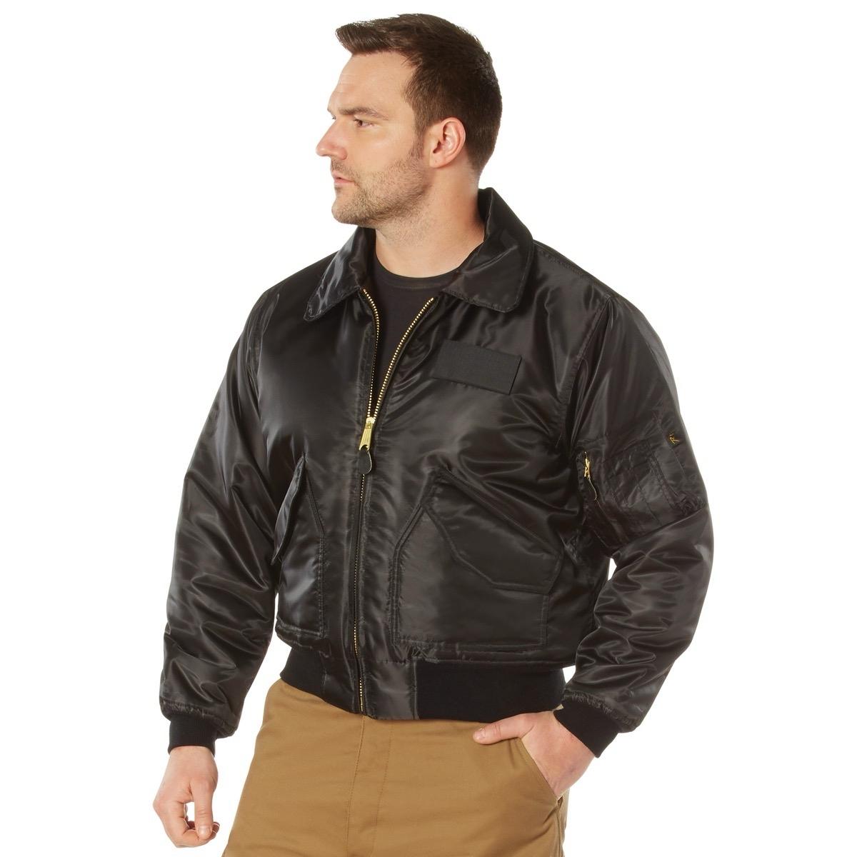 Rothco CWU-45P Men's Flight Jacket - Water-Repellent Nylon, Quilted Lining, Utility Pockets - Bomber Style - Leather, Polyester