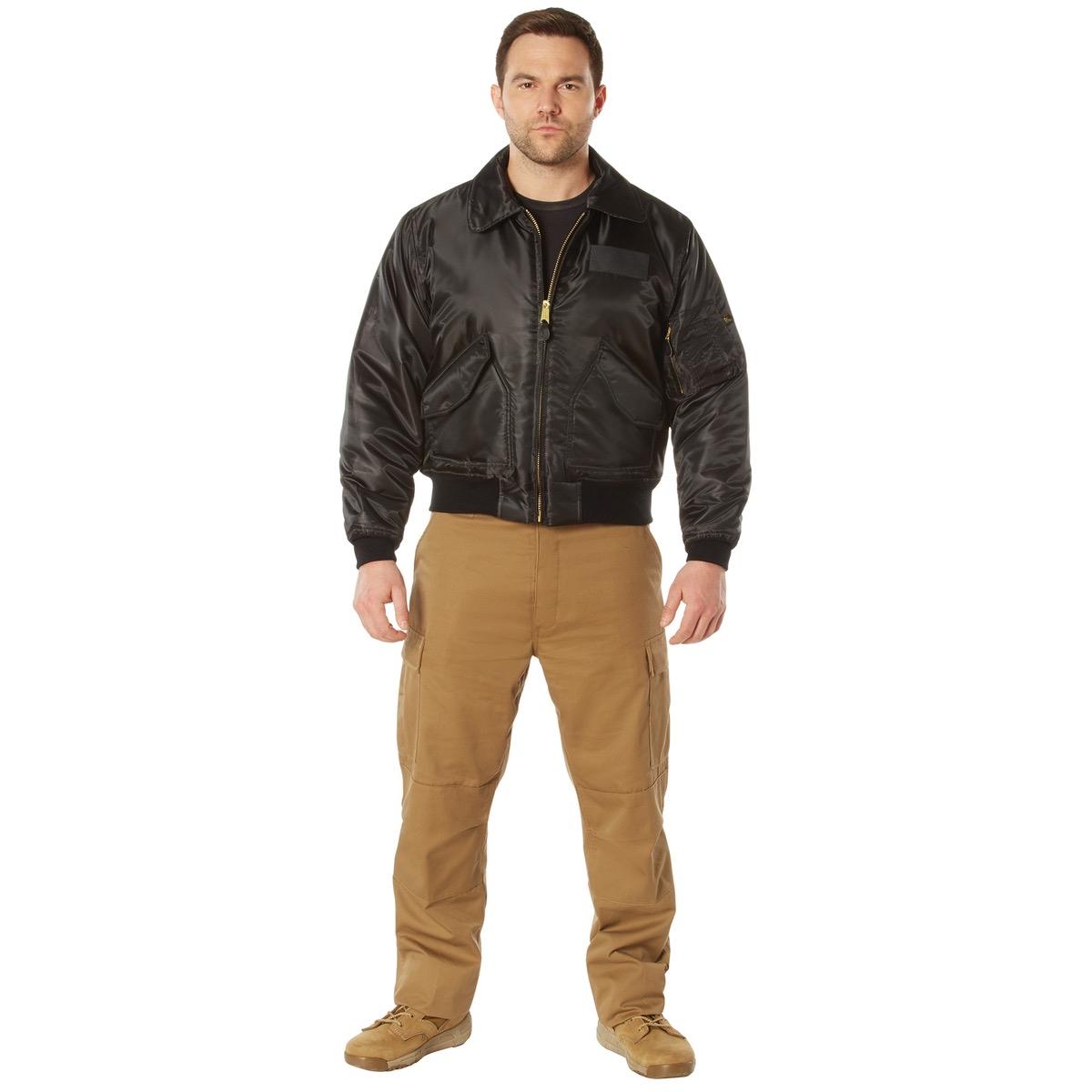 Rothco CWU-45P Men's Flight Jacket - Water-Repellent Nylon, Quilted Lining, Utility Pockets - Bomber Style - Leather, Polyester