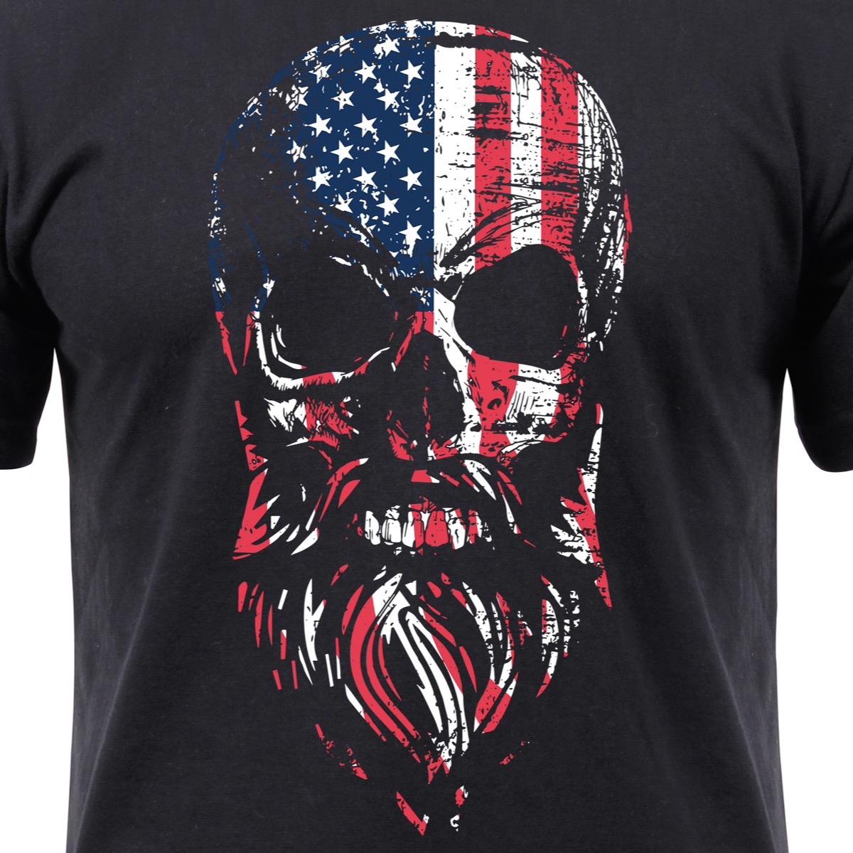 Rothco US Flag Bearded Skull T-Shirt - Patriotic Design, Distressed Flag Sleeve, Graphic Crewneck - Cotton, Top full color tee