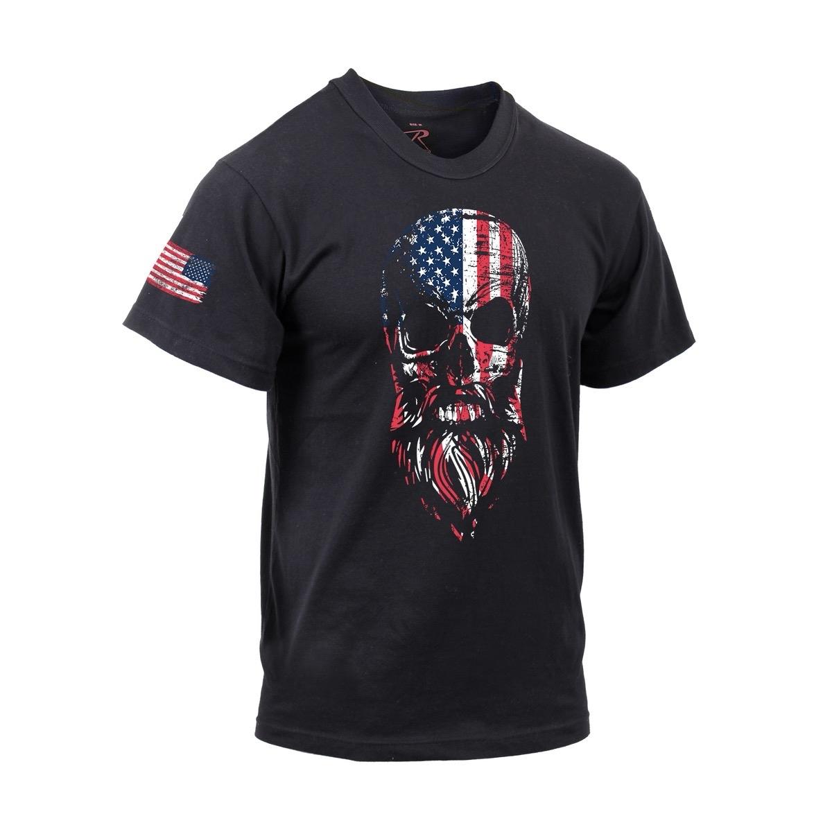Rothco US Flag Bearded Skull T-Shirt - Distressed Flag Graphic, Patriotic Design, Cotton Top - Crewneck, Human full color tee