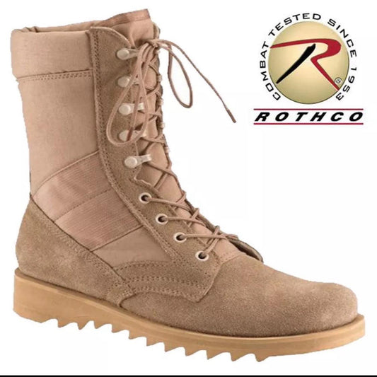 Rothco G.I. Type Ripple Sole Desert Tan Jungle Boots - 10 Inch, Suede Leather, Nylon, Steel Shank, All Weather, Laces - Boot