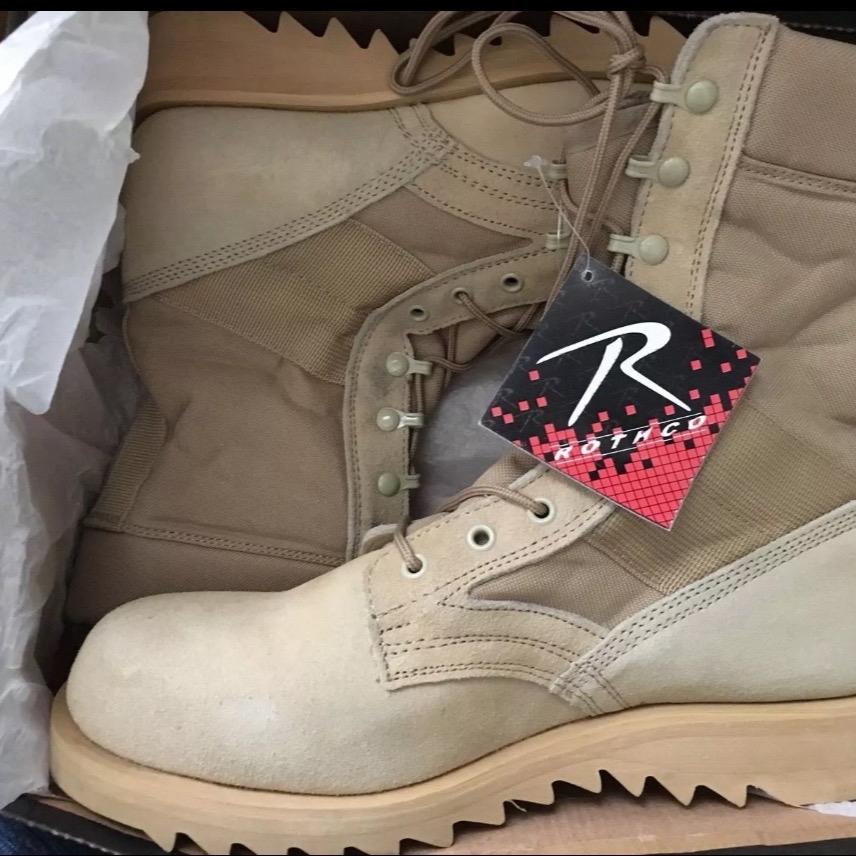 Rothco G.I. Type Ripple Sole Desert Tan Jungle Boots - 10 Inch, Suede Leather, Nylon, Steel Shank, All Weather, Laces - Boot