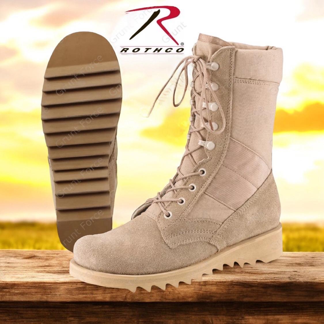 Rothco G.I. Type Ripple Sole Desert Tan Jungle Boots - 10 Inch, Suede Leather, Nylon, Steel Shank, All Weather, Laces - Boot