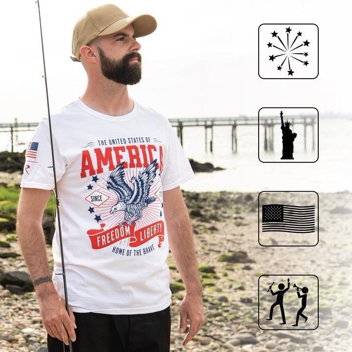 Rothco Freedom & Liberty T-Shirt American Flag Patriotic Spirit T-Shirt Men’s Classic Red, White, And Blue American Flag T-Shirt Honor Respect US Flag Shirt Menswear Top Streetwear Casual Shortsleeve Crewneck Cotton Polyester Collar Outdoor Tropical