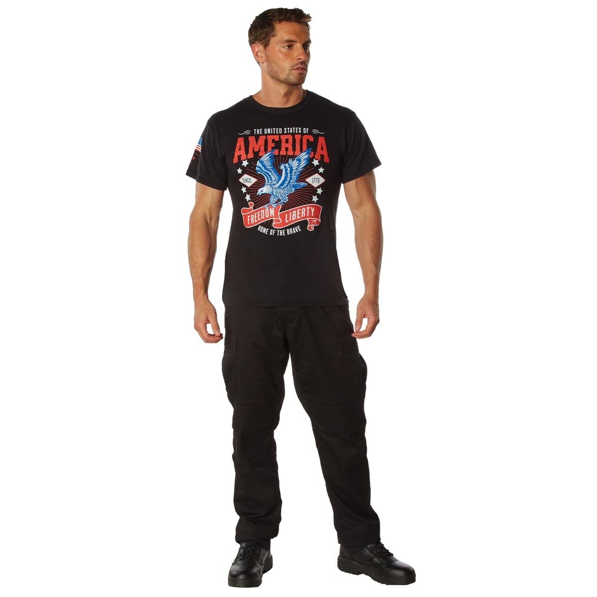 Rothco Freedom & Liberty T-Shirt American Flag Patriotic Spirit T-Shirt Men’s Classic Red, White, And Blue American Flag T-Shirt Honor Respect US Flag Shirt Menswear Top Streetwear Casual Shortsleeve Crewneck Cotton Polyester Collar Outdoor Tropical