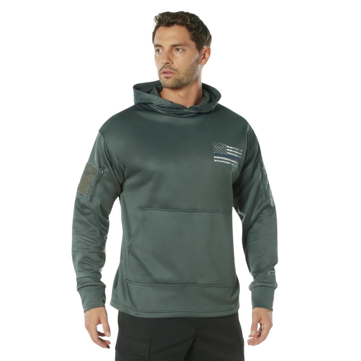 Rothco Honor and Respect Thin Blue Line Concealed Carry Hoodie - Black Graphic Menswear Pocket Flag - Fleece, Pullover, Distressed cool shirt