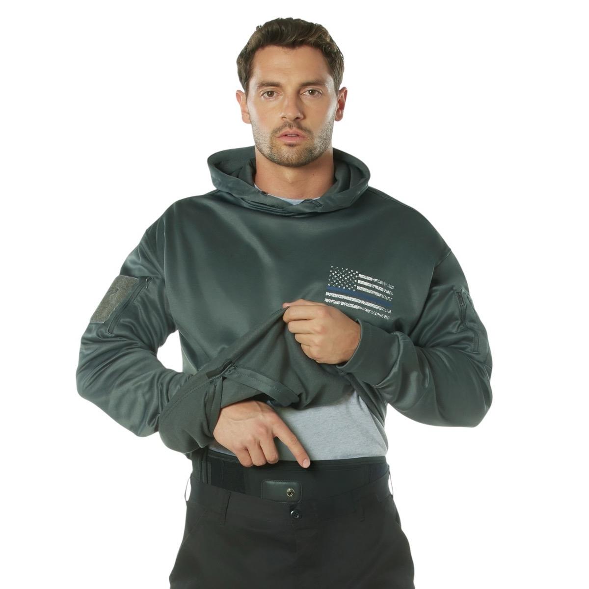 Rothco Honor and Respect Thin Blue Line Concealed Carry Hoodie - Black Graphic Menswear Pocket Flag - Fleece, Pullover, Distressed cool shirt