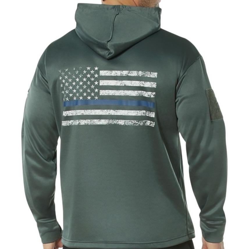Rothco Honor and Respect Thin Blue Line Concealed Carry Hoodie - Black Graphic Menswear Pocket Flag - Fleece, Pullover, Distressed cool shirt