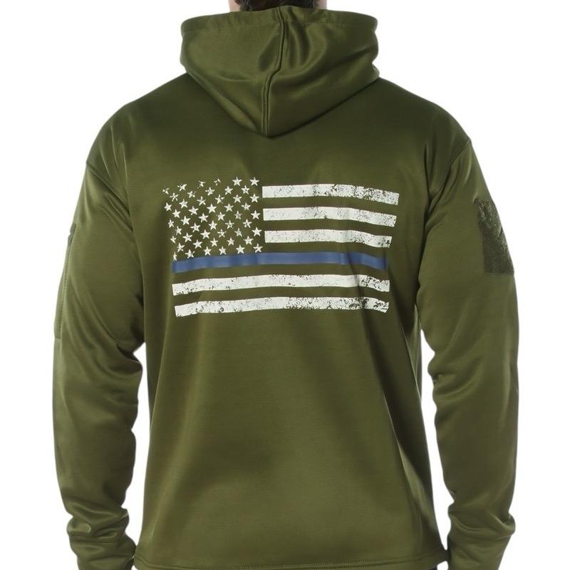 Rothco Honor and Respect Thin Blue Line Concealed Carry Hoodie - Black Graphic Menswear Pocket Flag, Polyester Material - Sweatshirt, Pullover cool shirt