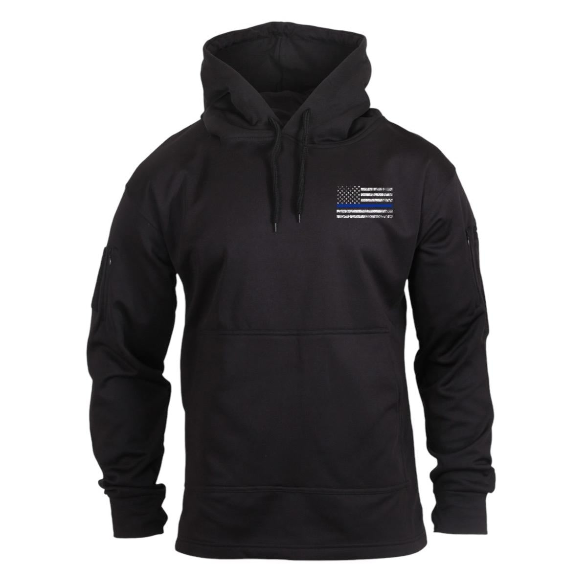 Rothco Honor and Respect Thin Blue Line Concealed Carry Hoodie - Black Graphic Menswear Pocket Flag Pullover Sweatshirt Clothing Kangaroo Pocket cool shirt