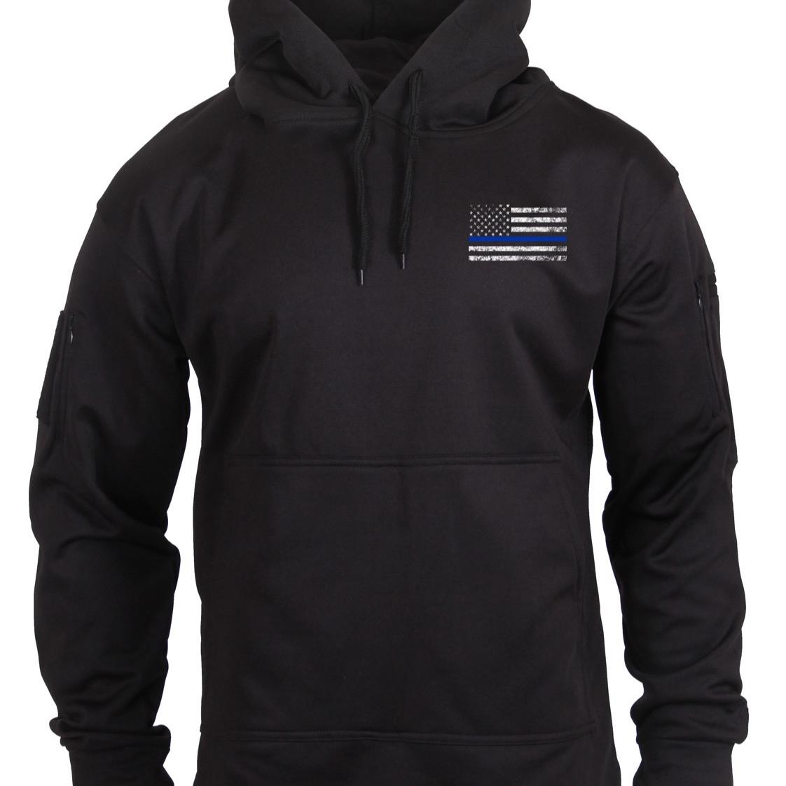 Rothco Honor and Respect Thin Blue Line Concealed Carry Hoodie - Black Graphic Menswear Pocket Flag Pullover Sweatshirt Clothing Kangaroo Pocket cool shirt