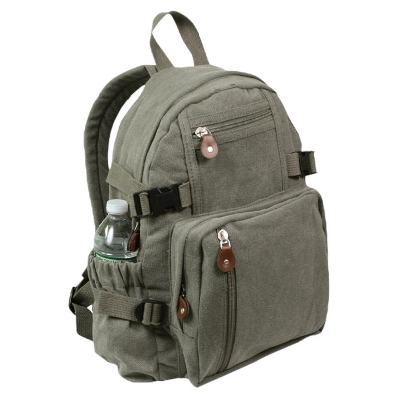 Rothco Vintage Canvas Compact Backpack - Rothco Compact Backpack, Good For School, Hiking, Camping, Work