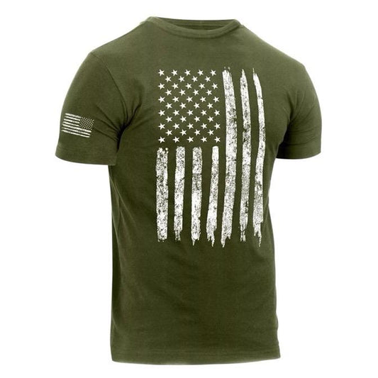 Rothco Distressed US Flag Athletic Fit T-Shirts - Multiple Colors Available And Sizes, Menswear T-Shirt Breathable Cotton Fabric