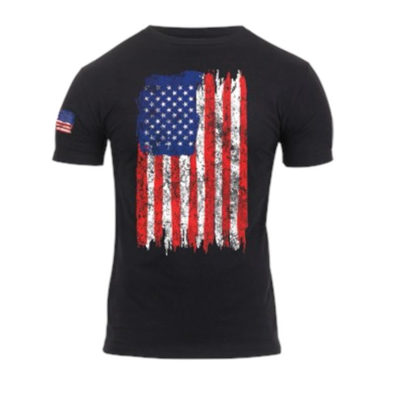 Rothco Distressed US Flag Athletic Fit T-Shirt - Comfort Short Sleeve Graphic Tee
