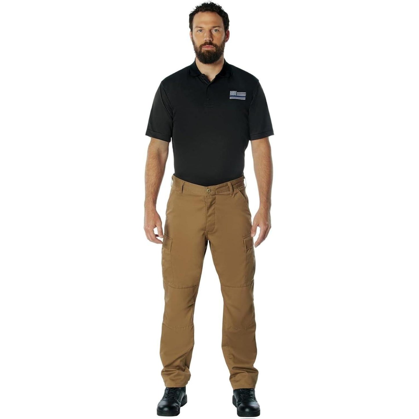 Rothco Thin Blue Line USA Flag Moisture Wicking Polo Shirt, Black 3-Button Collar, Lightweight and Breathable Fabric for Casual and On-Duty Wear - Classic Menswear