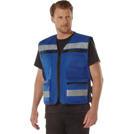 ROTHCO EMS Rescue Vest - Safety Vest with Reflective 2 Inch Grey Tape, 2 Large Zippered Cargo Pockets & Breast Pockets with ID Holder