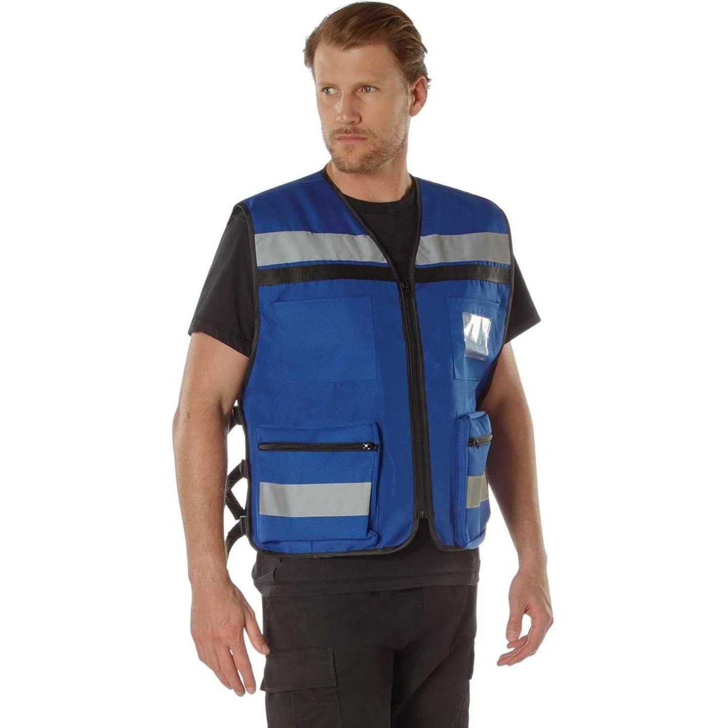 ROTHCO EMS Rescue Vest - Safety Vest with Reflective 2 Inch Grey Tape, 2 Large Zippered Cargo Pockets & Breast Pockets with ID Holder