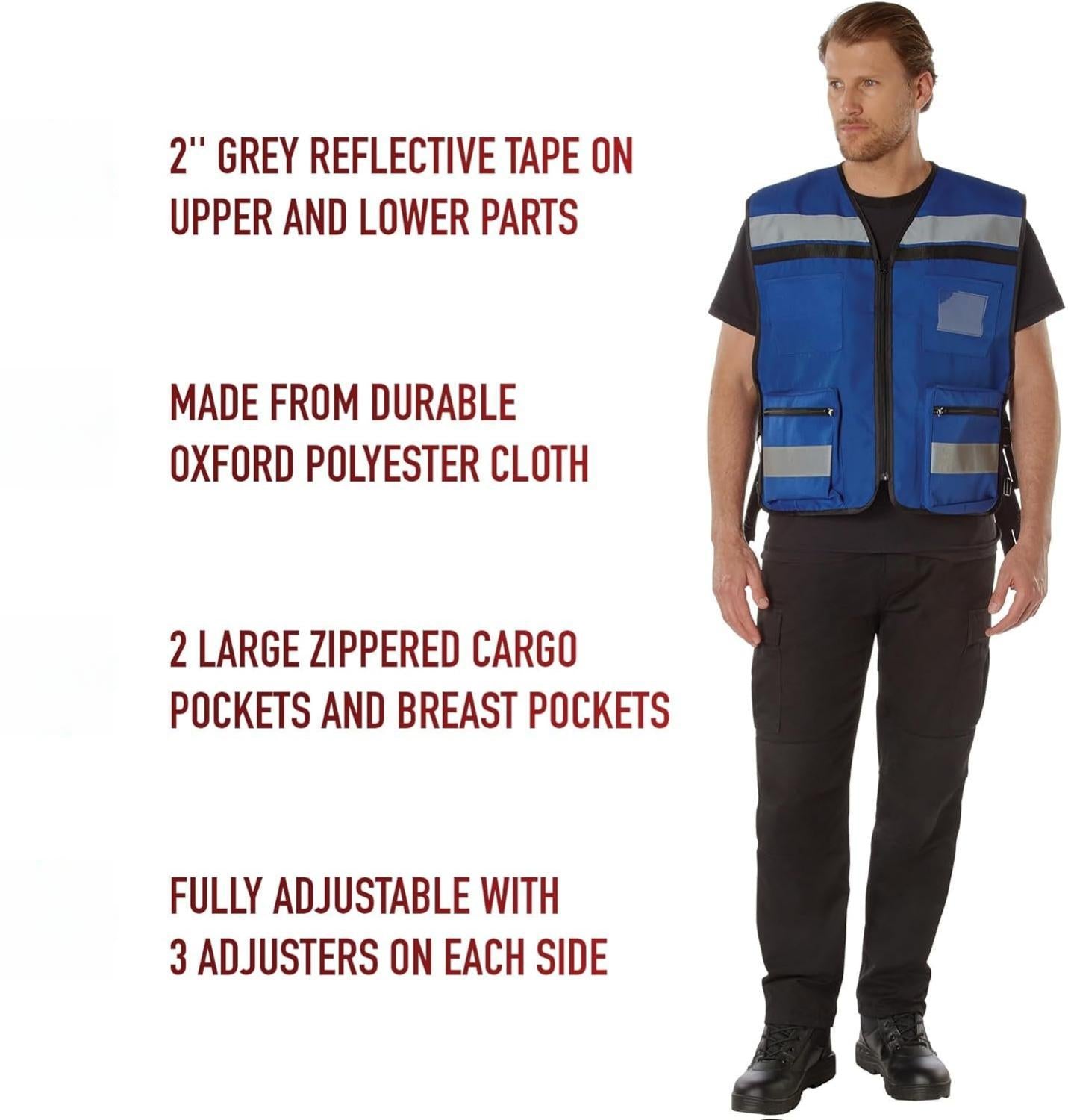 ROTHCO EMS Rescue Vest - Safety Vest with Reflective 2 Inch Grey Tape, 2 Large Zippered Cargo Pockets & Breast Pockets with ID Holder