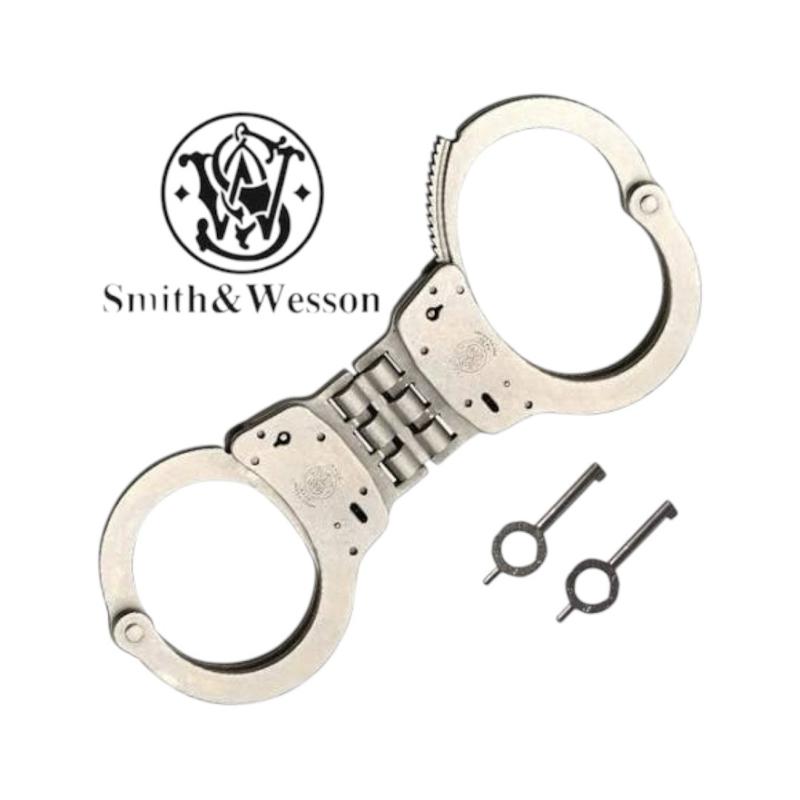 Smith & Wesson Hinged Handcuffs - Silver, Nickel Finish, 10 Oz, Model N/A, Wrist Opening 2.04 Inches, Standard Key Lock, US Origin